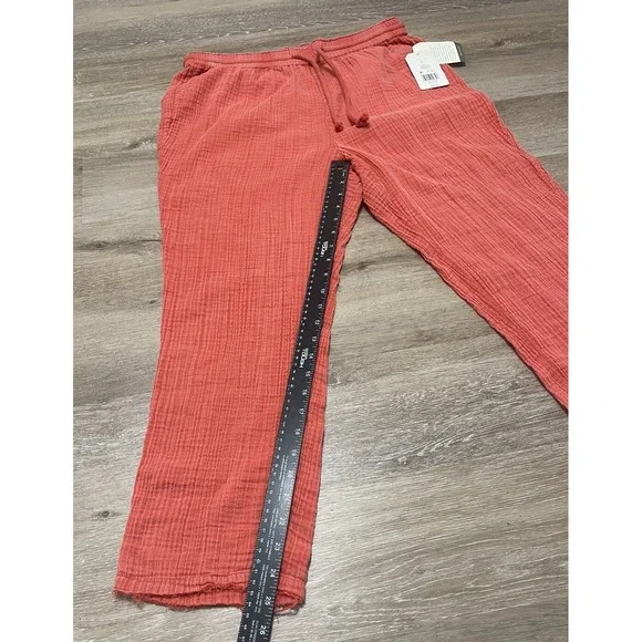 Wonderly Wide Leg Pants Gauze Womens Large Orange Boho Cottagecore Cropped - Picture 7 of 10